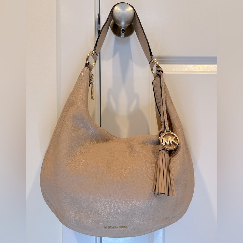 Michael Kors Leather Hobo Shoulder Bag Pink Cream